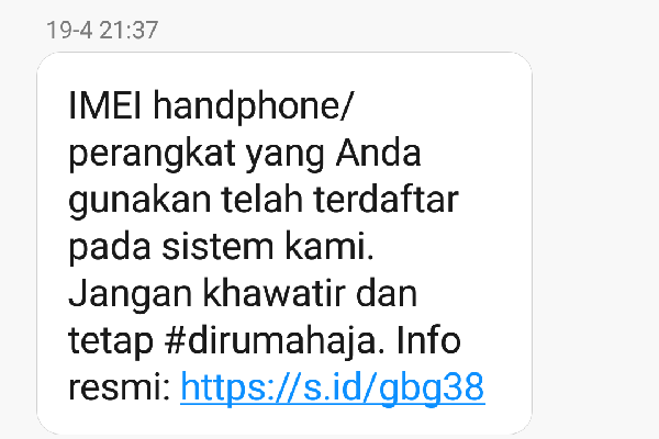 Pesan Singkat Kominfo Terkait Imei Perangkat Handphone (Foto Ist)