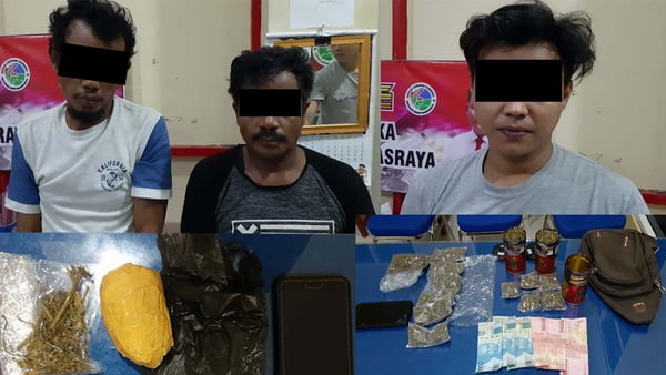 Tiga Pengedar Narkoba Beserta Barang Bukti Yang Diamankan Jajaran Polres Dharmasraya