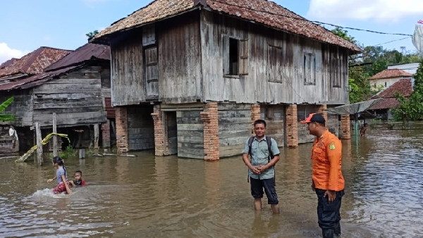 Banjir Melanda Wilayah Pemukiman Warga Di Kabupaten Musi Banyuasin, Provinsi Sumatera Selatan, Pada Selasa (14/6).