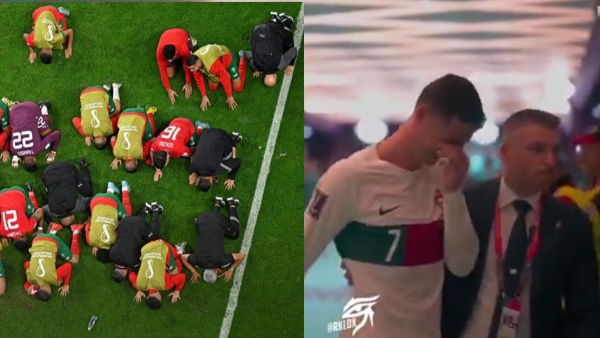 Pemain Maroko Sujud Syukur Usai Mengalahkan Portugal, Sementara Cristiano Tinggalkan Lapangan Sambil Menangis